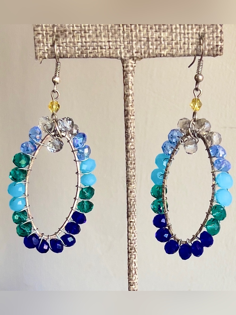 ✨Vintage Uranium Glass Ocean Ombré Wire-Wrapped Statement Hoop Earrings